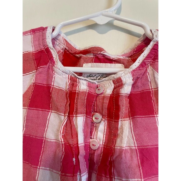 L.O.G.G by H & M short sleeve top. Red & pink checkered. Size 3-4. - Picture 3 of 6